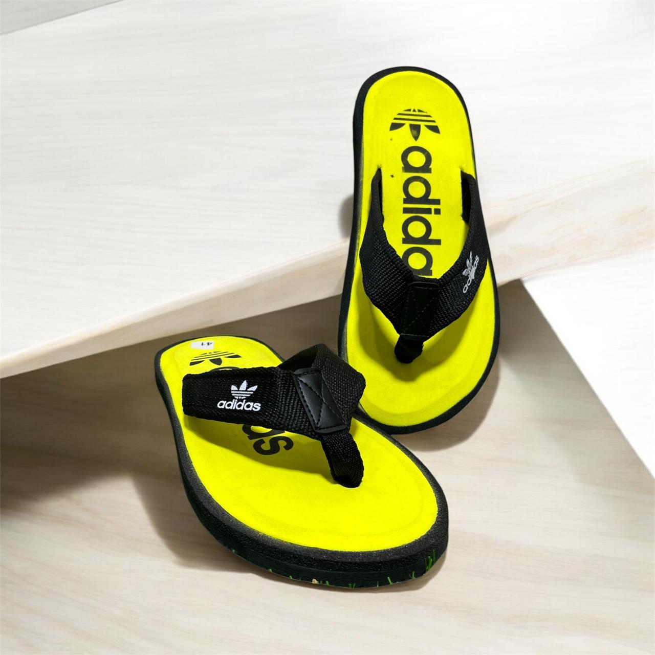 ADDIDAS  FLIP FLOP SUMMER SLIPPER BLACK AND YELLOW